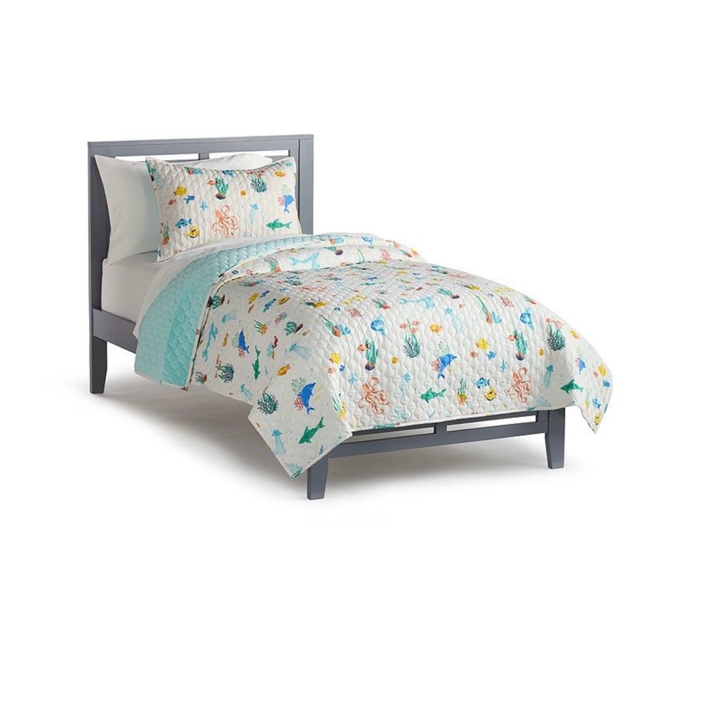 Ocean Life Quilted Comforter Set in White and Aqua
